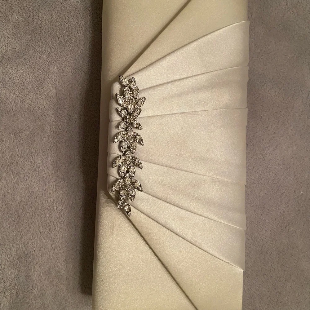Elegant Ivory Satin Clutch with Rhinestone Accent - Picture 5 of 5